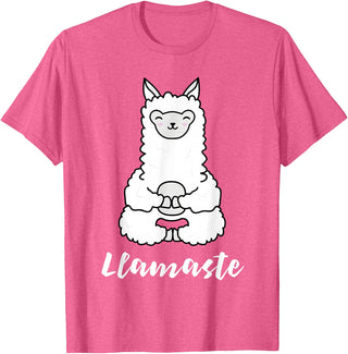 Cute Yoga Shirts - Llamaste Llamaste - Cute Yoga Lovers Gift, Adorable Llama Fitness T-Shirt - Pink Heather