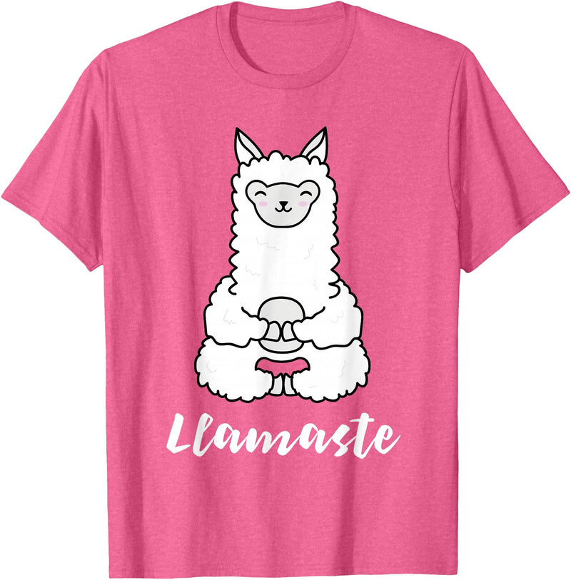 Cute Yoga Shirts - Llamaste Llamaste - Cute Yoga Lovers Gift, Adorable Llama Fitness T-Shirt - Pink Heather
