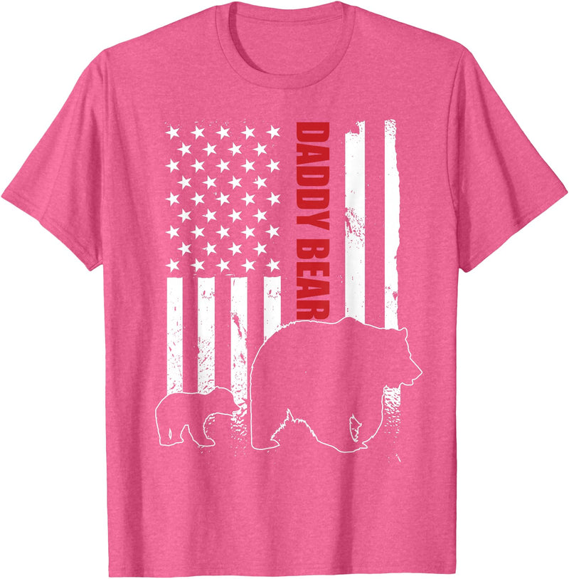Vintage Gift for proud Dad 4th of July Daddy Bear with cub American Flag Papa Bear Father's Day T-Shirt - Pink Heather