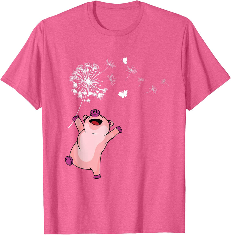 Pig Gifts For Men & Women Happy Pig Lover Kids Dandelion Nature Dancing Pig T-Shirt - Pink Heather