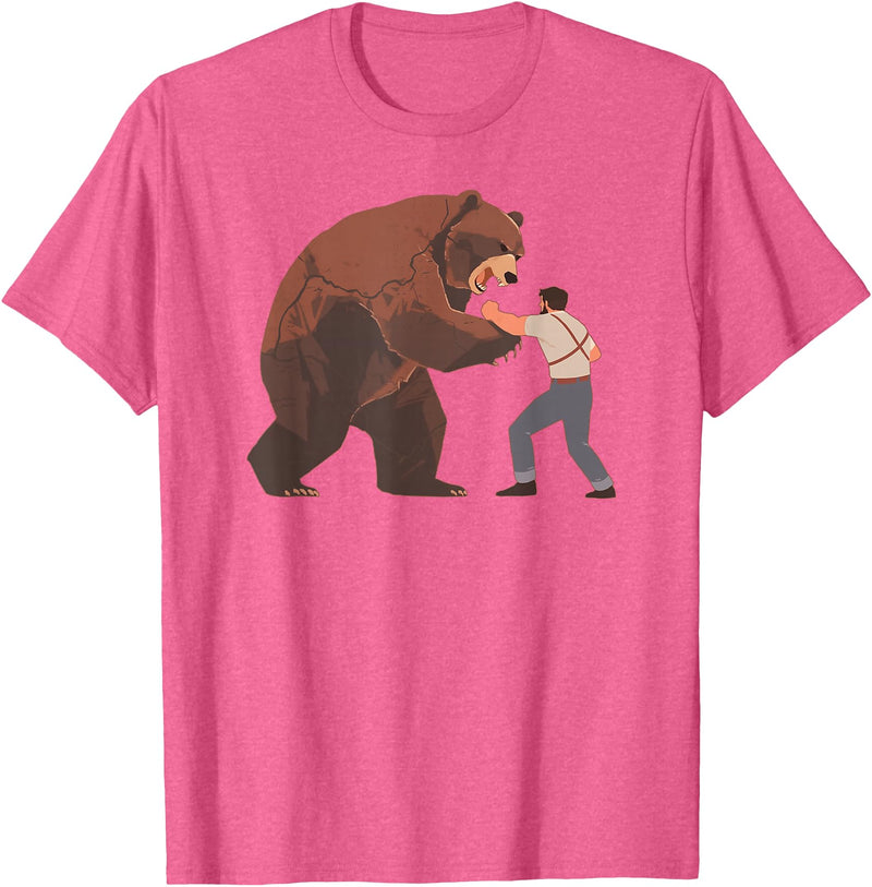 Outdoor lover funny outfits Bear Challenge - Funny Man Against Wild Bear Fighting T-Shirt - Pink Heather
