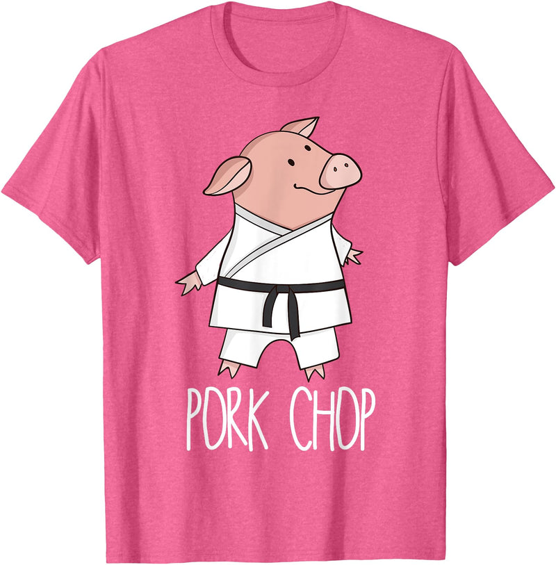 Funny Pig Pun Shirts Pork Chop - Funny Pig Animal Pun Karate T-Shirt - Pink Heather