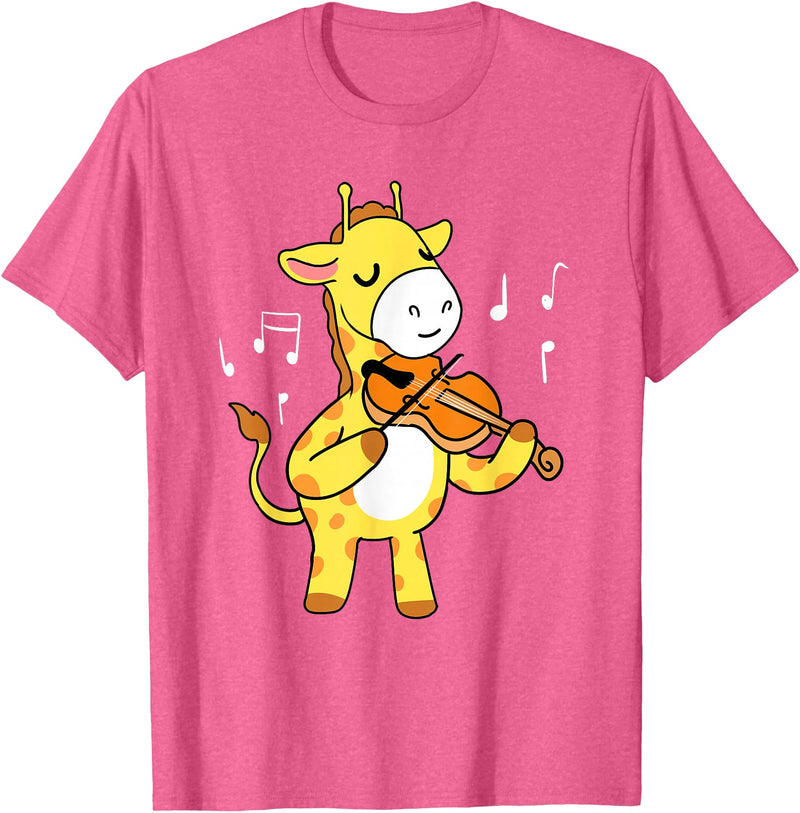 Awesome Violinists Designs Giraffe Playing Violin T-Shirt - Pink Heather