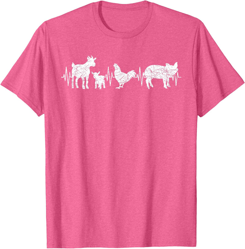 Farmer Farm Animal Lover Gifts Goat Chicken Pig Agriculture Heartbeat Farm Animals T-Shirt - Pink Heather