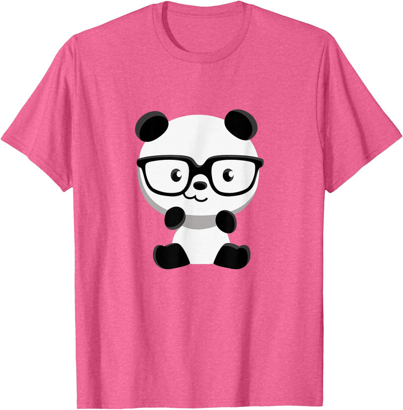 My Shirt Hub Cute Little Bear Panda Nerd with Glasses T-Shirt - Pink Heather