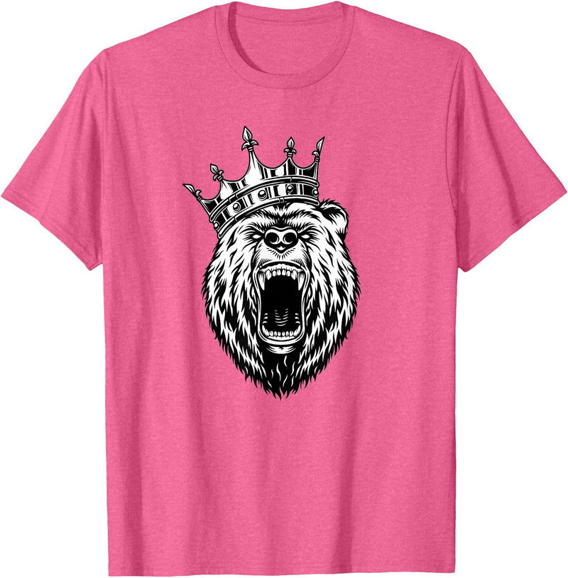 Bear Head - Angry Bear - Bear with a Crown - King of Bears T-Shirt - Pink Heather