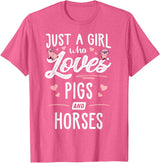 Pigs Memme Just A Girl Who Loves Pigs And Horses Gift Women T-Shirt - Pink Heather