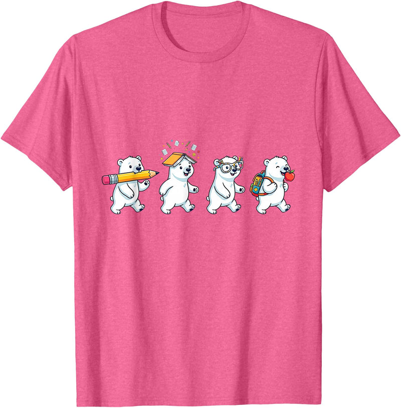 Cute Polar Bear Lovers First Day of School Costume Funny Polar Bear Back to School Teacher Student T-Shirt - Pink Heather