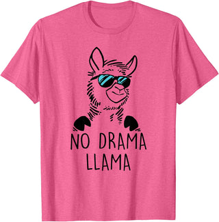 Pretees No Drama Llama Graphic Funny Llama T-Shirt - Women's Adult Unisex-Adults Grey Small Classic Fit Crew Neck Short Sleeve - Pink Heather