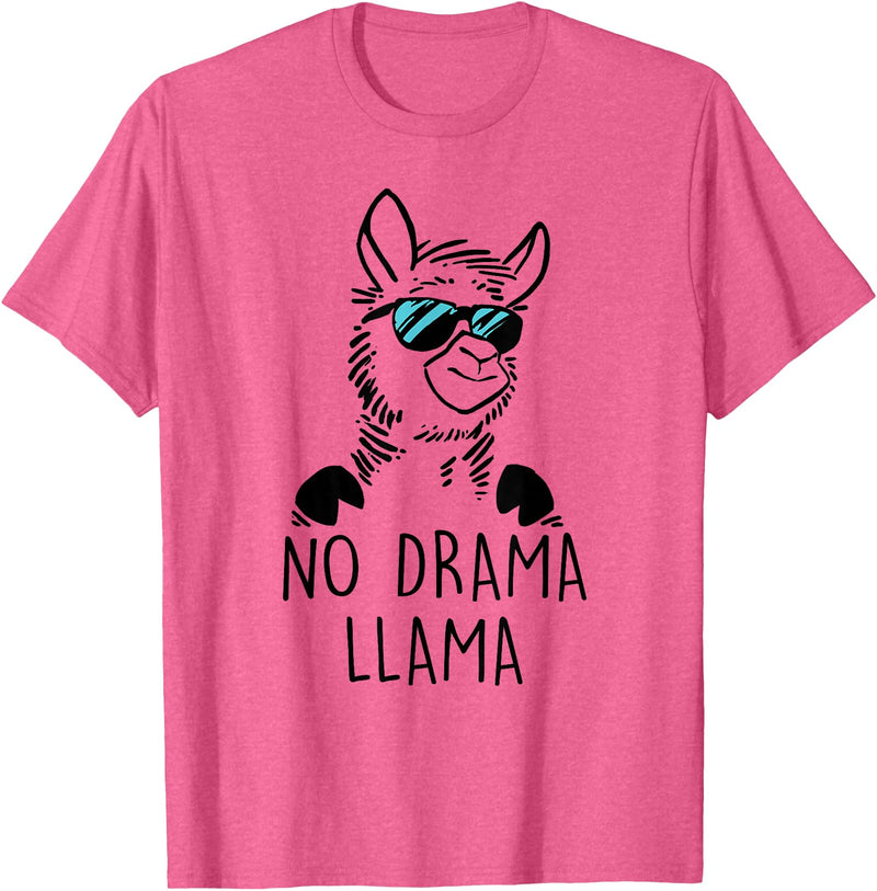 Pretees No Drama Llama Graphic Funny Llama T-Shirt - Women's Adult Unisex-Adults Grey Small Classic Fit Crew Neck Short Sleeve - Pink Heather
