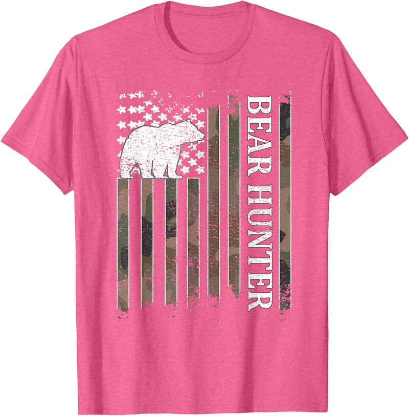 Bear Hunter & Bear Hunting Ideas Bear Hunter American Flag Bear Hunting Lover T-Shirt - Pink Heather