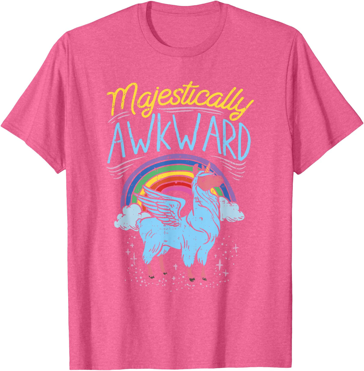 Llama Queen Birthday Party Gift Majestically Awkward Funny Llamacorn Llama Unicorn Rainbow T-Shirt - Pink Heather