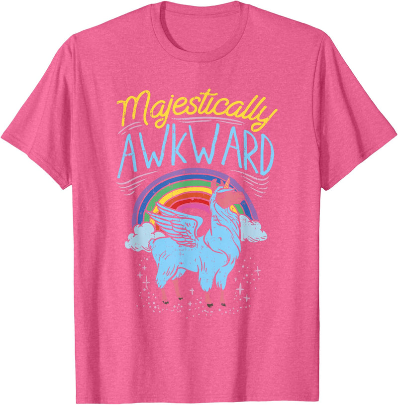 Llama Queen Birthday Party Gift Majestically Awkward Funny Llamacorn Llama Unicorn Rainbow T-Shirt - Pink Heather