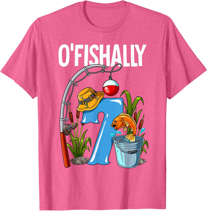 Fishing Theme Birthday Gifts O'fishally 7 Years Old 7th Birthday Fishing T-Shirt - Pink Heather