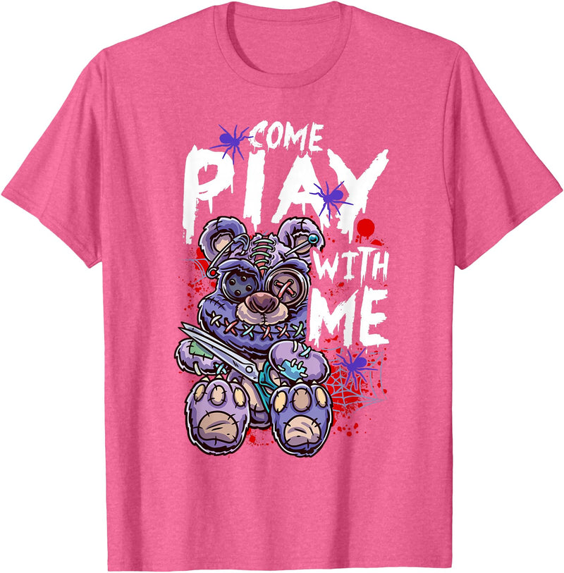 Halloween Gifts & Halloween Shirts by NLTS Scary Killer Teddy Bear Pastel Goth Style Creepy Kawaii T-Shirt - Pink Heather