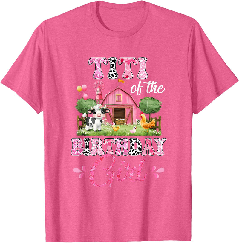 Cow First Birthday Girl Family Titi Of The Birthday Girl 1St Birthday Cow Farm Family T-Shirt - Pink Heather