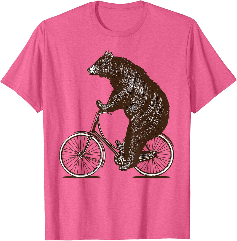 thechicgeek Bear on Bike Cute Grizzly Bicycling T-Shirt - Pink Heather