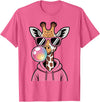 Giraffe Sasquatch Blowing Bubblegum Toddler Kids Cute Giraffe Blowing Bubble Gum and Pink Glasses Kids Boys T-Shirt - Pink Heather