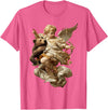 Vintage Angel Aesthetic Classical Art Cute Cherub Angel with Bear Baroque Renaissance Aesthetic T-Shirt - Pink Heather