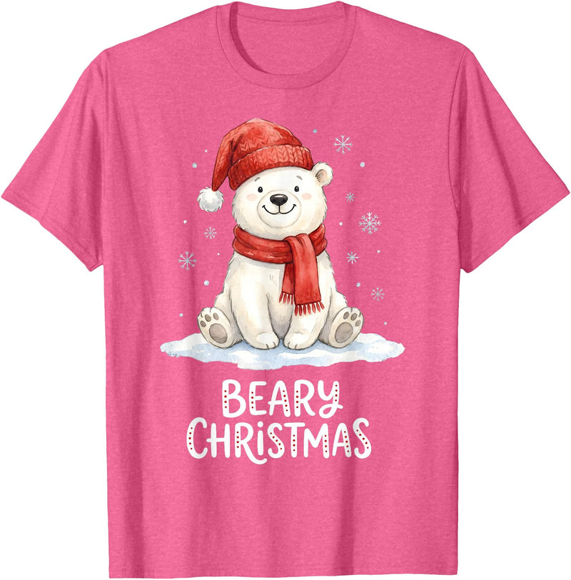 Christmas Pajama Xmas Party Candy Cane Gingerbread Cute Beary Christmas Polar Watercolor Xmas Holiday T-Shirt - Pink Heather