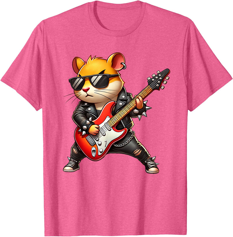 Hamster Electric Guitar Concert Music Lover Men Women Kids T-Shirt - Pink Heather