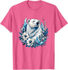 Arctic Polar Bear Floral Crystal Nature Winter Wildlife Polar Bear with Ice Flowers T-Shirt - Pink Heather