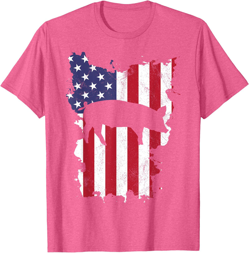 Patriodic Fourth Of July Apparel Pig Farm 4th Of July USA Flag US America Vintage T-Shirt - Pink Heather