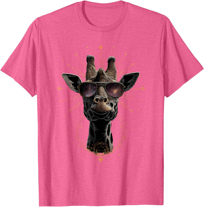 Safari Animal Art Giraffe with Sunglasses Graphic Safari Giraffe Animal Lover T-Shirt - Pink Heather