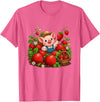 Kawaii Strawberry Piglet Farm Harvest Cute Farmer Pig Strawberry Patch Berry Picking T-Shirt - Pink Heather