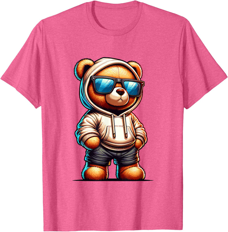 Rappers Aesthetic Urban Teddy Bear Graphic Hip Hop Teddy Bear Graphic Bears Cool Hip Hop Streetwear Colorful T-Shirt - Pink Heather