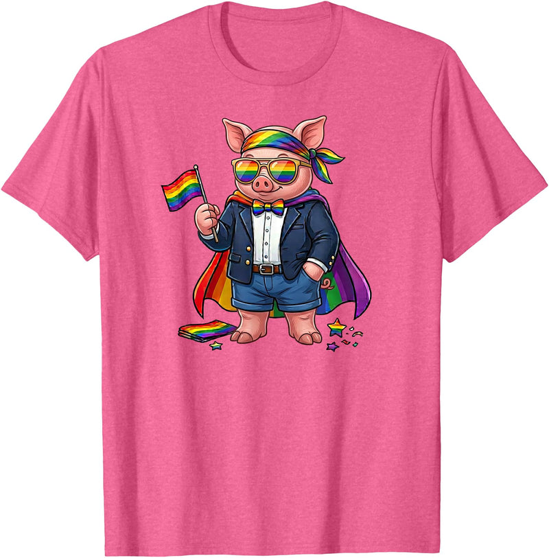 LGBTQ Pig Lovers Costume for Boy Girl Funny Pig LGBT Rainbow Lesbian Gay Pride Women Men T-Shirt - Pink Heather