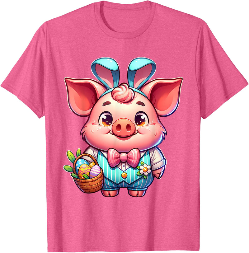 Pig Easter Designs. Easter Pig Bunny Ears Eggs Cute Farm Animal T-Shirt - Pink Heather