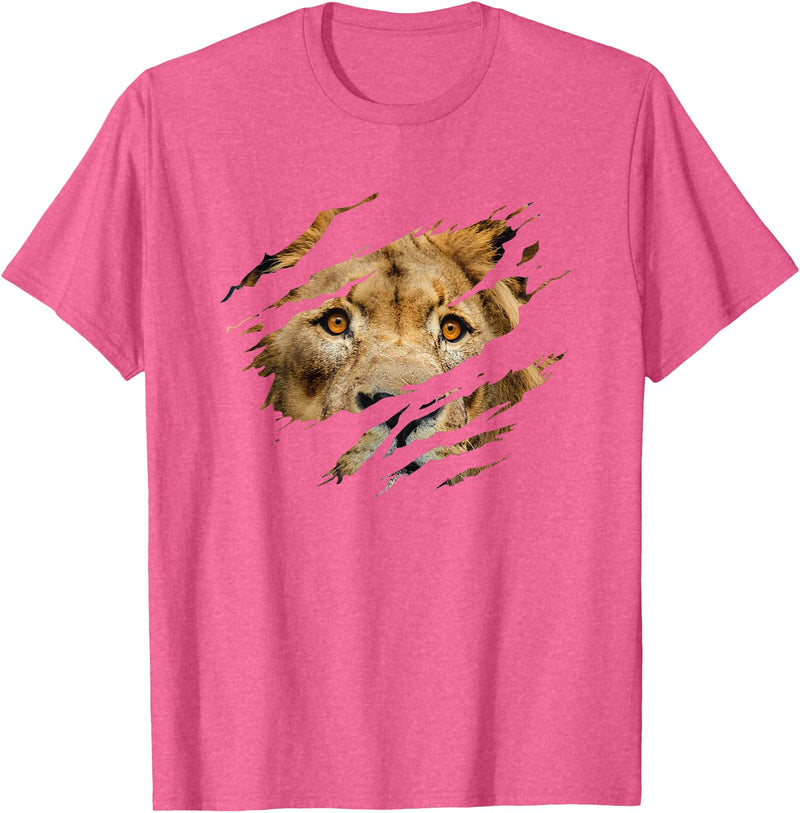 Lion Graphic - Wild Animal Lover Design Lion Outfit - Torn Design Picture Of A Lion's Face T-Shirt - Pink Heather