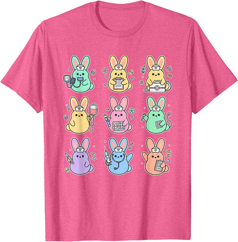 Easter Day Bunny Rabbit Nurse Squad RN Nursing Medical T-Shirt in Pink Heather