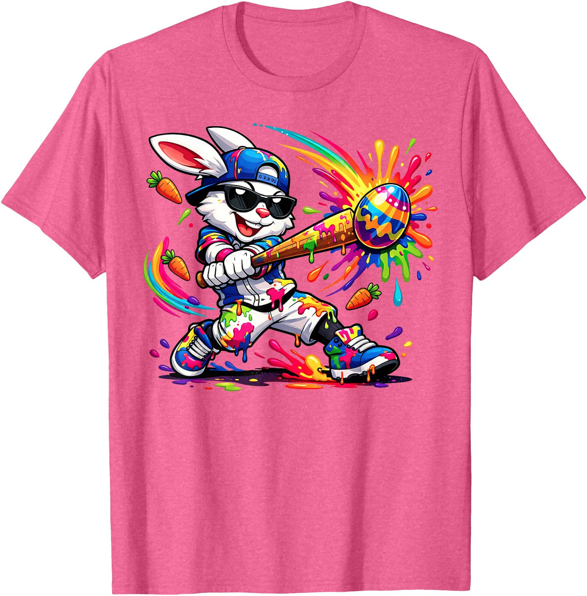 Funny Dripping Drip Rabbit Bunny Baseball Easter Men Boy Kid T-Shirt in Pink Heather