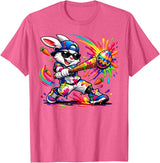 Funny Dripping Drip Rabbit Bunny Baseball Easter Men Boy Kid T-Shirt in Pink Heather