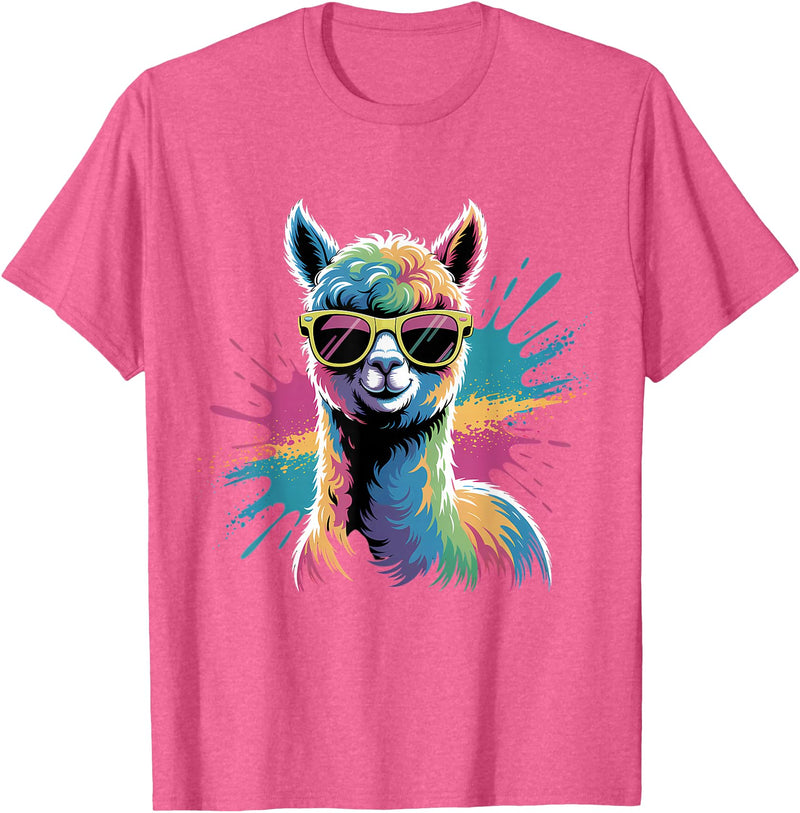 Funny Llama Lover Graphics Funny Llama Alpaca with Sunglasses Animal Graphic T-Shirt - Pink Heather