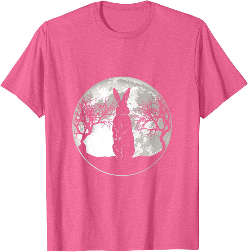 Scary Bunny Moon Night Rabbit T-Shirt in Pink Heather