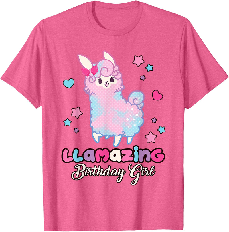 Llamazing Birthday Girl Llama Family BW Art Llama Birthday Girl Llamazing Birthday Alpaca Llama Girl T-Shirt - Pink Heather