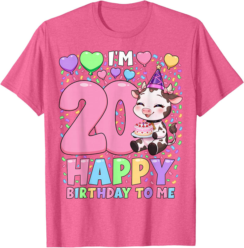 Cow Birthday Shirts By SSA.Co Farm Animal Cow Birthday Shirt | Girls 20th Birthday Cow T-Shirt - Pink Heather
