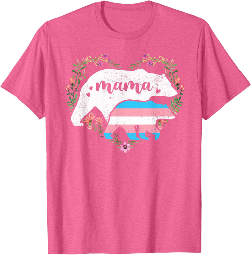 LGBT Trans Pride Shirts Mom Mama Bear for Moms LGBTQ Mama Bear Transgender Flag Gay Equal Rights Trans T-Shirt - Pink Heather