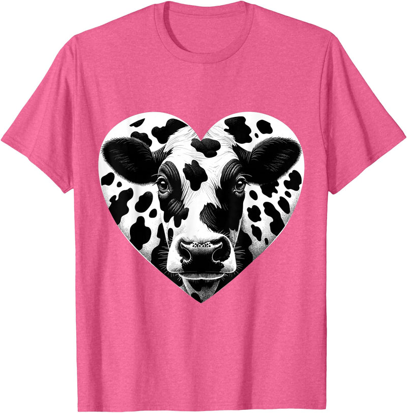 Humorous Gifts for Cow Farmer Cow Print Heart Cow Farmer Girl T-Shirt - Pink Heather