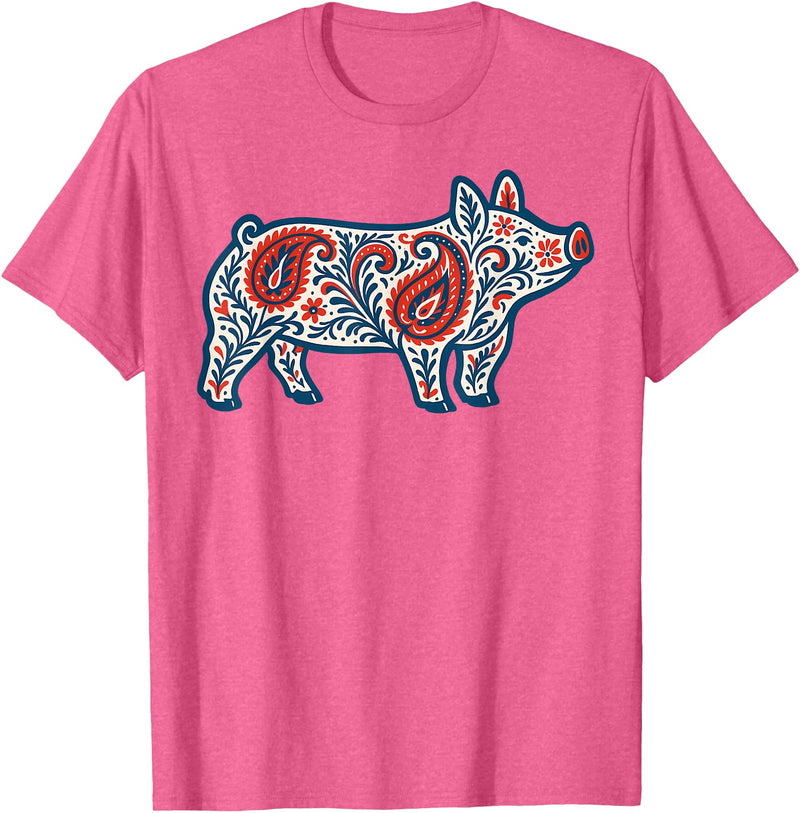Aztec Show Pig Livestock Animal Lover Aztec Show Pig Livestock Pig Breeder Stock Show Mom Pig T-Shirt - Pink Heather
