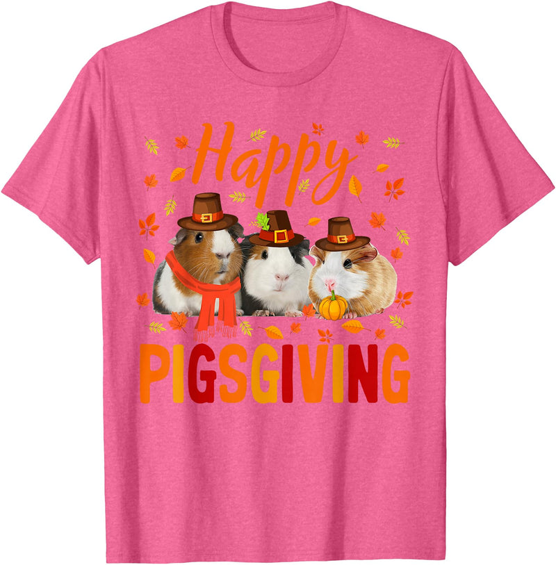 Happy Pigsgiving Cute Thanksgiving Guinea Pig Pet Happy Pigsgiving Cute Thanksgiving Guinea Pig Pilgrim Hat T-Shirt - Pink Heather