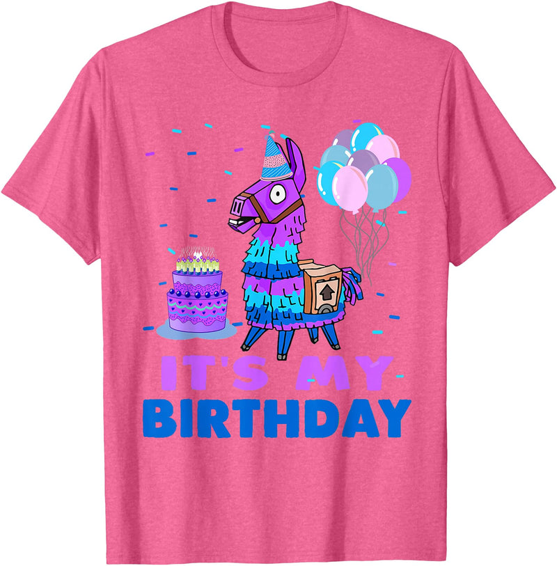 It's My Birthday for Llama Party T-Shirt - Pink Heather