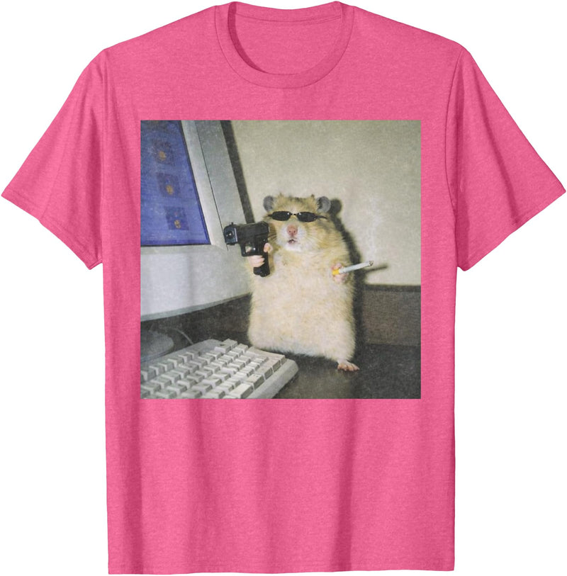 Cyber Hamster Meme Cringe Funny Animal Vintage Graphic Tee T-Shirt - Pink Heather