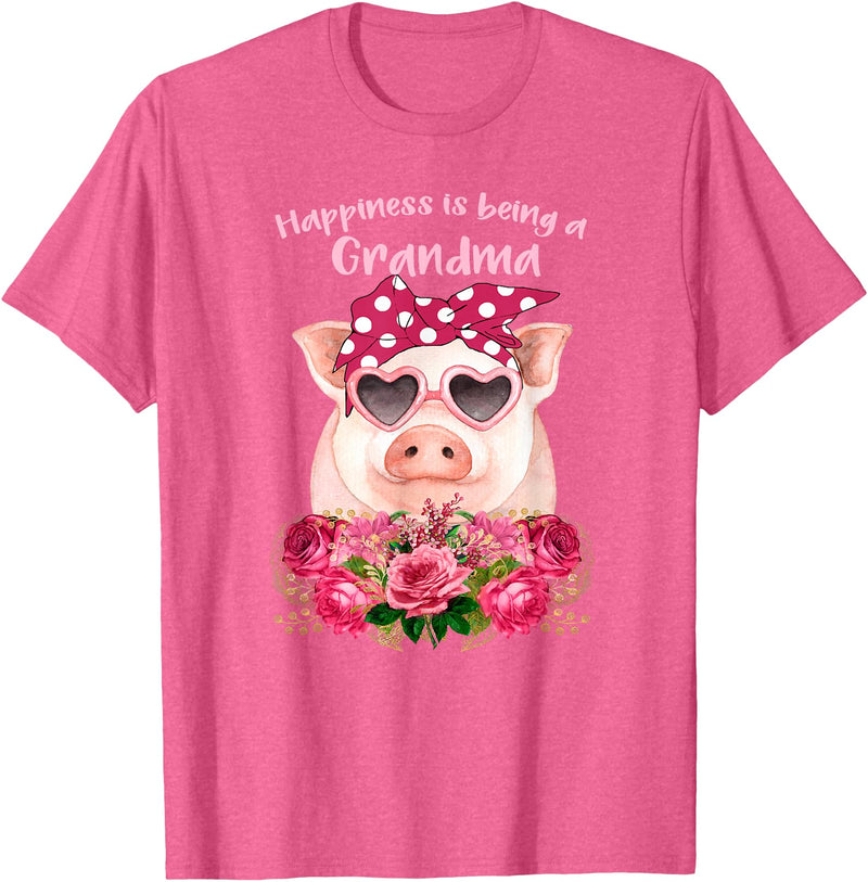 The Sassy Pig Happiness Is Being A Grandma Cute Pig Shirt Gift For Grandma T-Shirt - Pink Heather