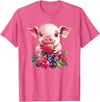 Cute Pig Eating Strawberries And Berries Fun Adorable Pig With Strawberries And Berries T-Shirt - Pink Heather