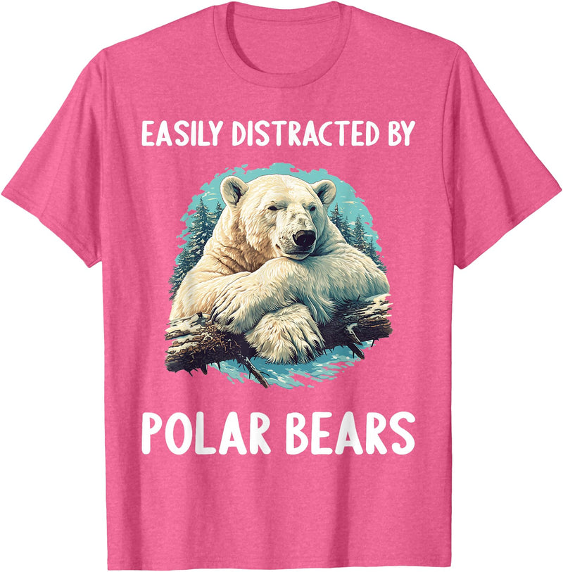 Polar Bears Polar Bear Lovers Shop Easily distracted by Polar Bears Polar Bear T-Shirt - Pink Heather