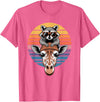 Giraffes Gift For A Giraffe Lover Retro Sunset Giraffe Raccoon Giraffes T-Shirt - Pink Heather